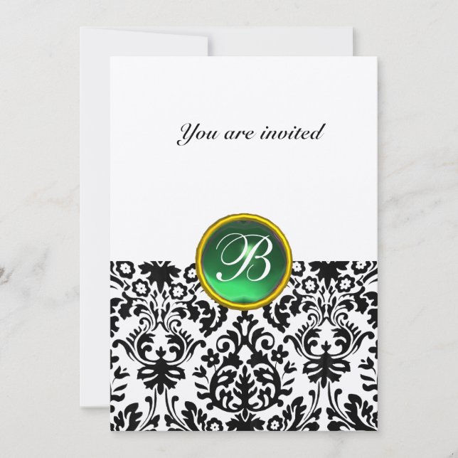 Invitation DAMASK GEMME PIERRE MONOGRAMME jade vert or (Devant)