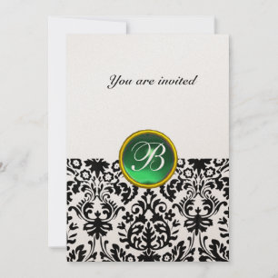 Invitation DAMASK GEMME PIERRE MONOGRAMME jade vert or