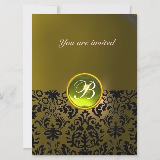 Invitation DAMASK GEMME PIERRE MONOGRAMME jaune (Devant)