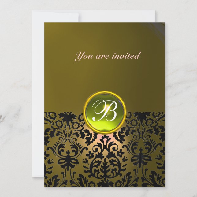 Invitation DAMASK GEMME PIERRE MONOGRAMME jaune (Devant)