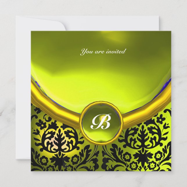 Invitation DAMASK GEMME PIERRE MONOGRAMME jaune (Devant)