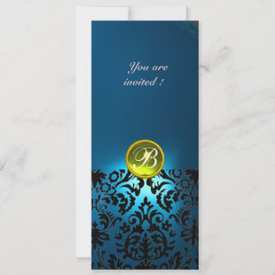 Invitation DAMASK GEMME PIERRE MONOGRAMME jaune bleu, sarcell