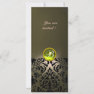 Invitation DAMASK GEMME PIERRE MONOGRAMME  jaune gris