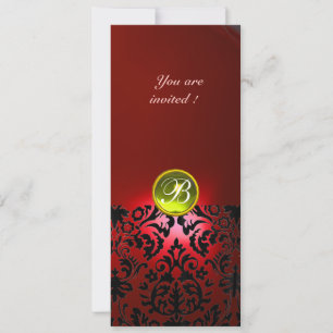 Invitation DAMASK GEMME PIERRE MONOGRAMME jaune rouge