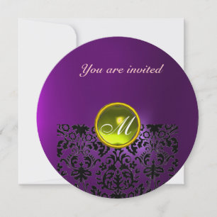 Invitation DAMASK GEMME PIERRE MONOGRAMME jaune violet