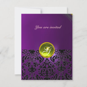 Invitation DAMASK GEMME PIERRE MONOGRAMME jaune violet