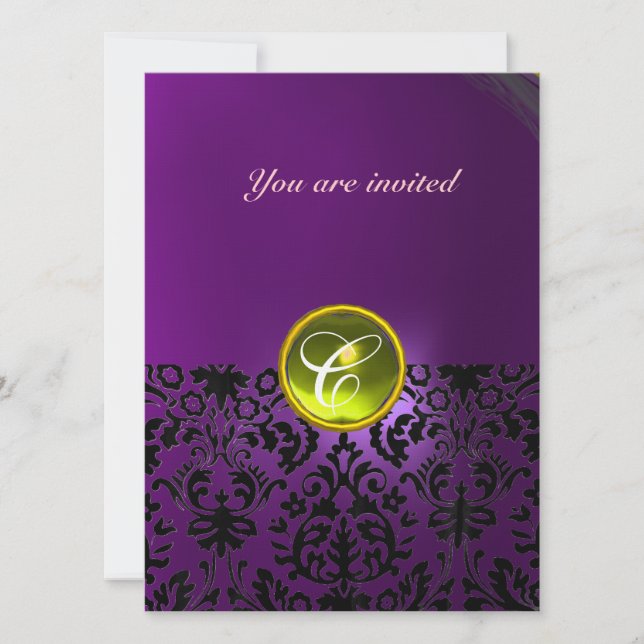 Invitation DAMASK GEMME PIERRE MONOGRAMME jaune violet (Devant)