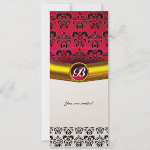 Invitation DAMASK GEMME PIERRE MONOGRAMME or rouge burgundy