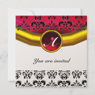 Invitation DAMASK GEMME PIERRE MONOGRAMME or rouge burgundy