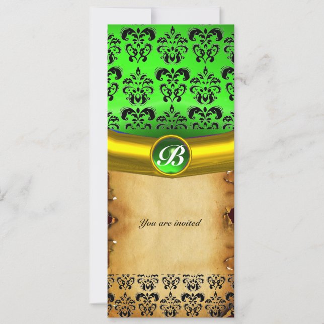 Invitation DAMASK GEMME PIERRE MONOGRAMME ,parchemin marron (Devant)