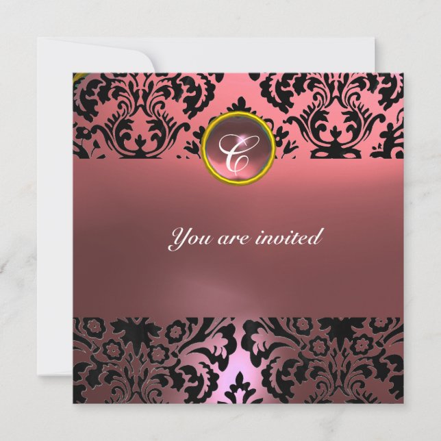 Invitation DAMASK GEMME PIERRE MONOGRAMME rose (Devant)