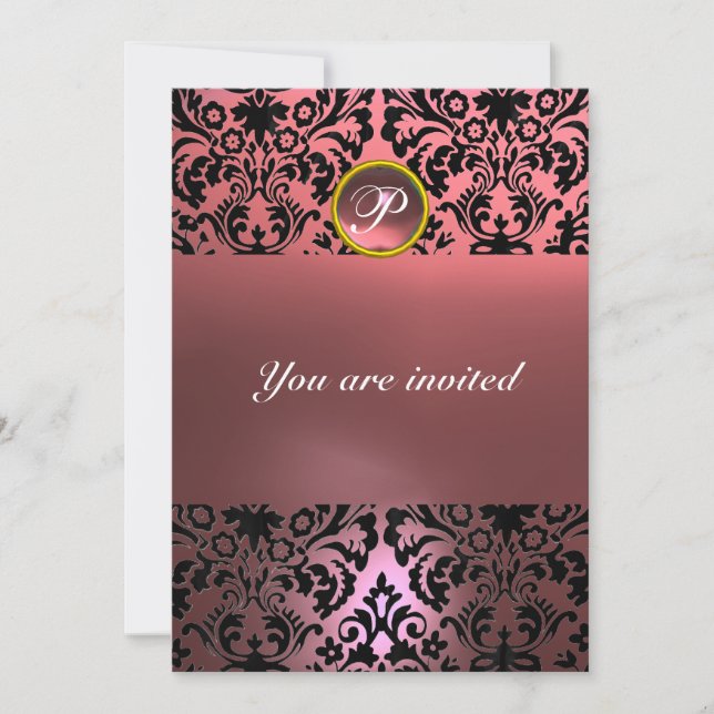 Invitation DAMASK GEMME PIERRE MONOGRAMME rose (Devant)