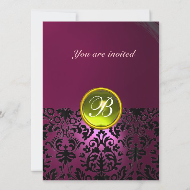 Invitation DAMASK GEMME PIERRE MONOGRAMME rose jaune (Devant)