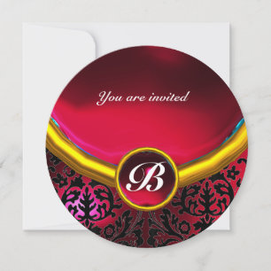 Invitation DAMASK GEMME PIERRE MONOGRAMME rouge rubis burgund