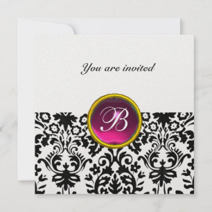 Invitation DAMASK GEMME PIERRE MONOGRAMME rubis glace rose