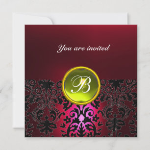 Invitation DAMASK GEMME PIERRE MONOGRAMME rubis jaune rouge b