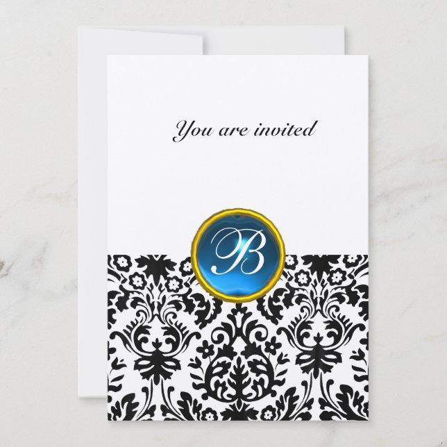 Invitation DAMASK GEMME PIERRE MONOGRAMME saphir bleu or (Devant)