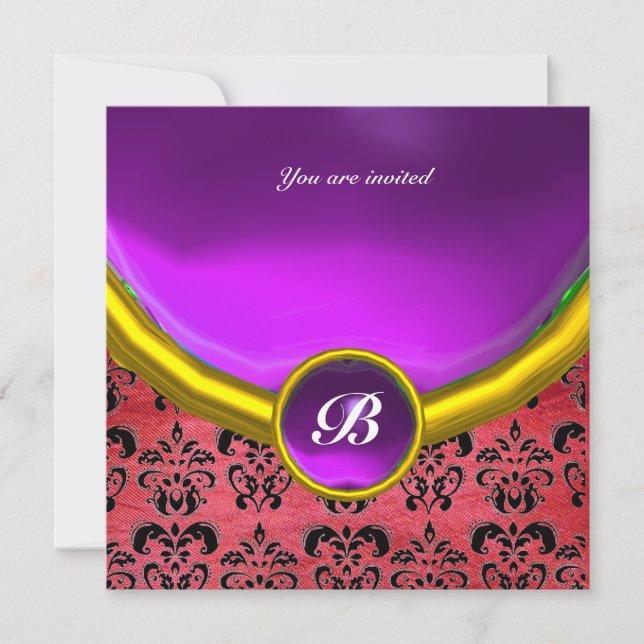 Invitation DAMASK GEMME PIERRE MONOGRAMME soie rose violet no (Devant)