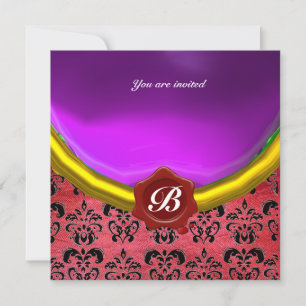 Invitation DAMASK GEMME PIERRE MONOGRAMME soie violet pourpre