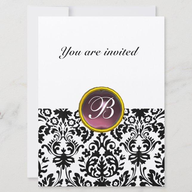Invitation DAMASK GEMME PIERRE MONOGRAMME  tacheté de pourpre (Devant)