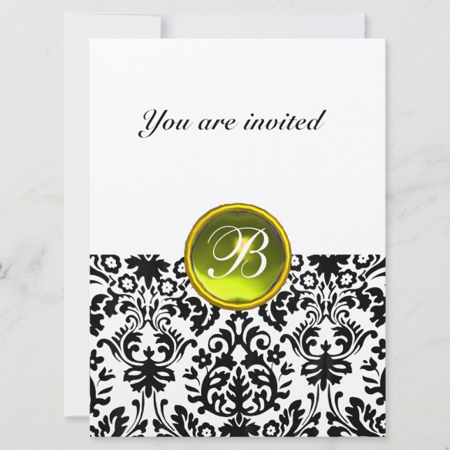 Invitation DAMASK GEMME PIERRE MONOGRAMME  tacheté jaune (Devant)