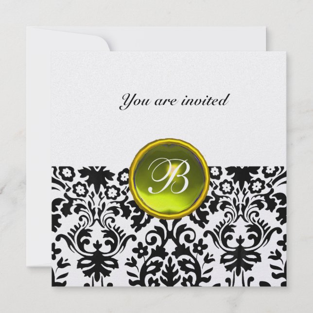 Invitation DAMASK GEMME PIERRE MONOGRAMME topaze glace jaune (Devant)