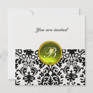 Invitation DAMASK GEMME PIERRE MONOGRAMME topaze glace jaune