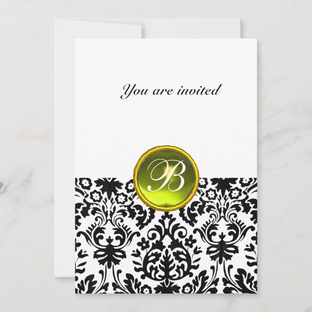 Invitation DAMASK GEMME PIERRE MONOGRAMME topaze jaune blanc (Devant)