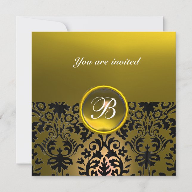 Invitation DAMASK GEMME PIERRE MONOGRAMME topaze jaune foncé (Devant)