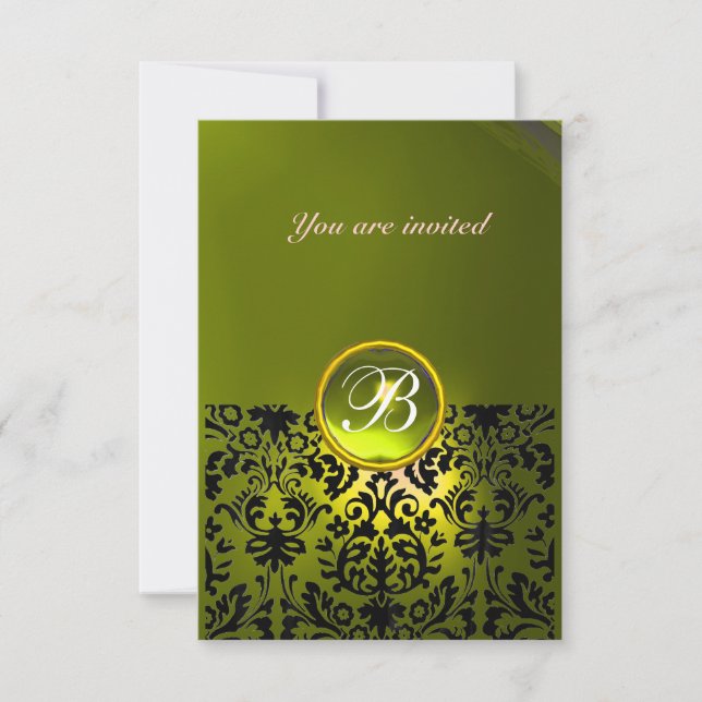 Invitation DAMASK GEMME PIERRE MONOGRAMME topaze jaune rsvp (Devant)