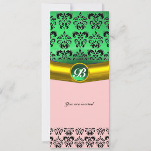 Invitation DAMASK GEMME PIERRE MONOGRAMME vert