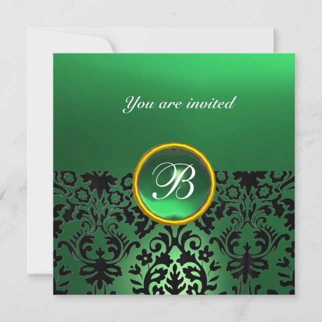 Invitation DAMASK GEMME PIERRE MONOGRAMME vert jade (Devant)