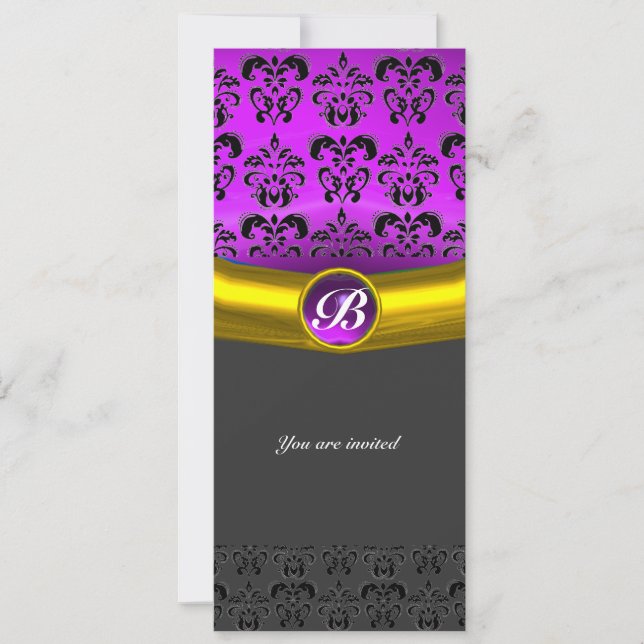 Invitation DAMASK GEMME PIERRE MONOGRAMME violet pourpre (Devant)