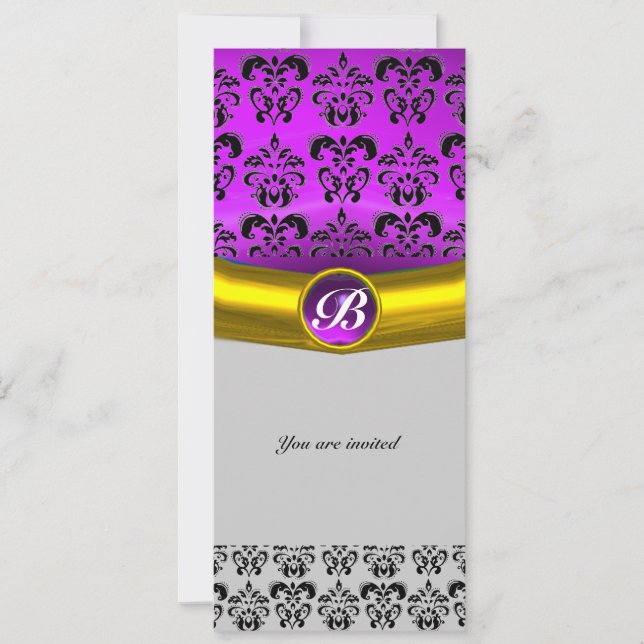 Invitation DAMASK GEMME PIERRE MONOGRAMME violet pourpre (Devant)