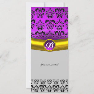Invitation DAMASK GEMME PIERRE MONOGRAMME violet pourpre
