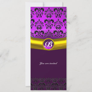 Invitation DAMASK GEMME PIERRE MONOGRAMME violet pourpre