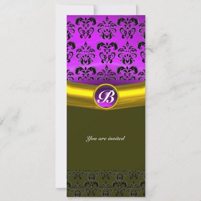 Invitation DAMASK GEMME PIERRE MONOGRAMME violet pourpre (Devant)