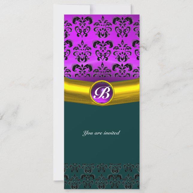 Invitation DAMASK GEMME PIERRE MONOGRAMME violet pourpre (Devant)