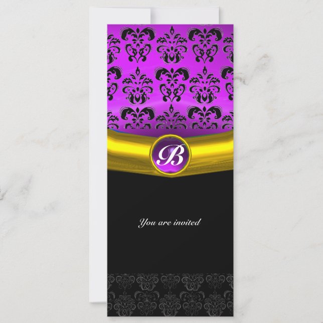 Invitation DAMASK GEMME PIERRE MONOGRAMME violet pourpre (Devant)