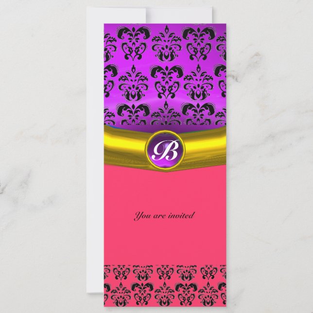 Invitation DAMASK GEMME PIERRE MONOGRAMME violet pourpre (Devant)