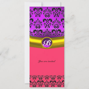 Invitation DAMASK GEMME PIERRE MONOGRAMME violet pourpre