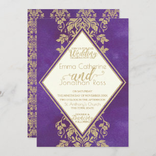Invitation Damask Gold et Royal Purple Mariage