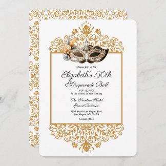 Invitation Damask Gold Masquerade Ball 50e anniversaire Invit