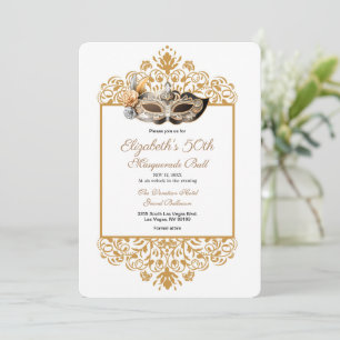 Invitation Damask Gold Masquerade Ball 50e anniversaire Invit