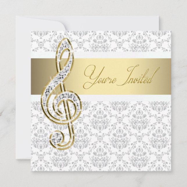 Invitation Damask Gold Treble Clef Music Considérant Invitati (Devant)