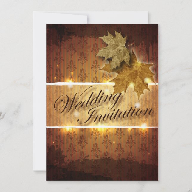 Invitation Damask Golden Feuille Mariage de automne invitatio (Devant)