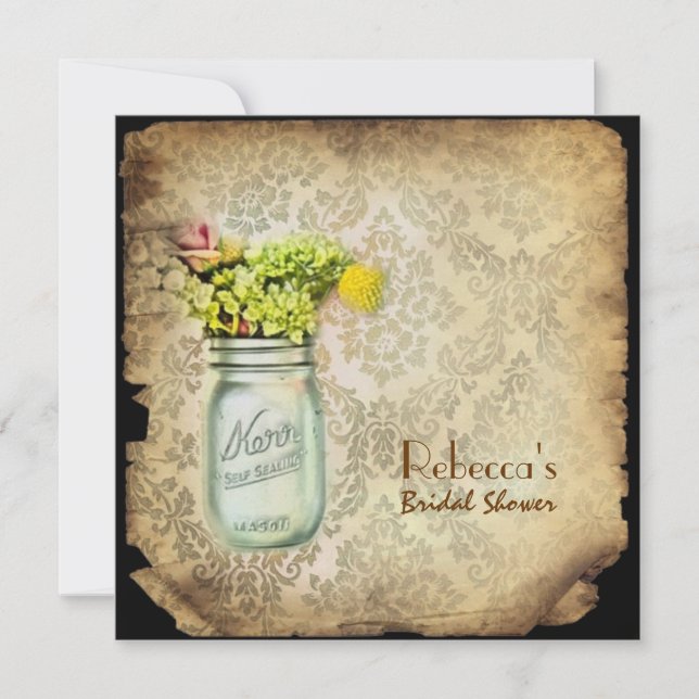 Invitation damask mason bocal douche mariage (Devant)