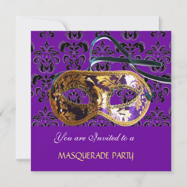Invitation DAMASK MASQUERADE PARTY violet bleu (Devant)