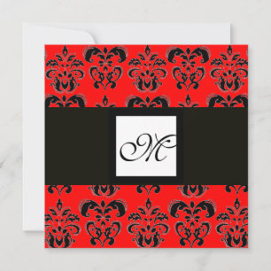 Invitation DAMASK MONOGRAS, noir et blanc, rouge