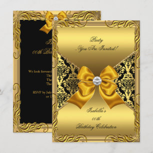 Invitation Damask Or Bronze Diamant Noir Fête d'anniversaire